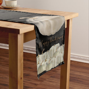 Black White Pumpkins Thanksgiving Fall Long Table Runner