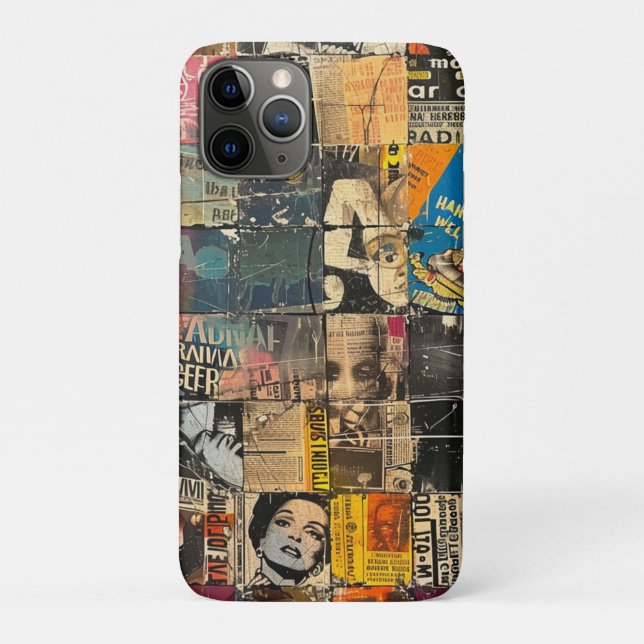 Black White Punk Rock Comic Collage Grid Case-Mate iPhone Case (Back)