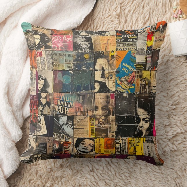 Black White Punk Rock Comic Collage Grid Cushion (Blanket)