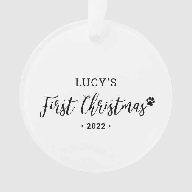 Black & White Puppy Dog First Christmas Photo Ornament (Front)