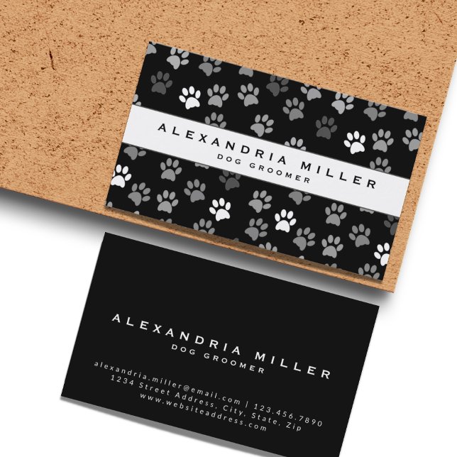 Black White Puppy Dog Paw Print Pattern Business Card (Creator Uploaded)