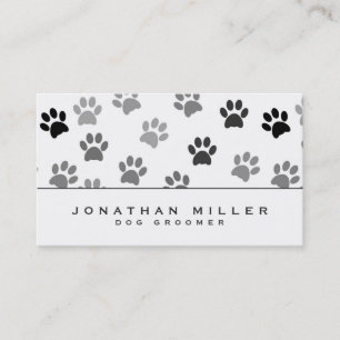 Black & White Puppy Dog Paw Prints   Dog Groomer Business Card