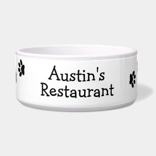 Black & White Puppy Paws Personalised Dog Bowl