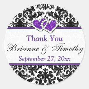 Black White Purple Damask 1.5" Wedding Sticker