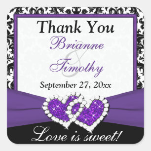 Black White Purple Damask 1.5" Wedding Sticker 3