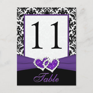 Black, White, Purple Damask Table Number Post Card