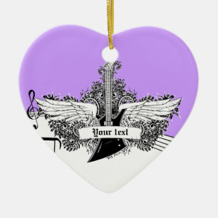 Black white purple electric guitar with wings ceramic tree decoration