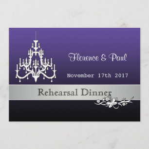 Black, white, purple floral Chandelier Rehearsal Invitation