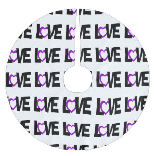 Black white purple love words tree skirt