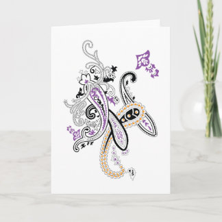 Black White Purple Orange Ornate Paisley Card
