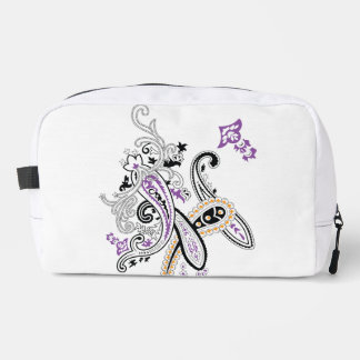 Black White Purple Orange Ornate Paisley Dopp Kit