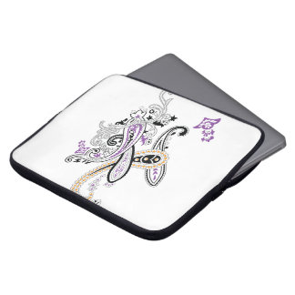 Black White Purple Orange Ornate Paisley Laptop Sleeve