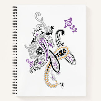 Black White Purple Orange Ornate Paisley Notebook