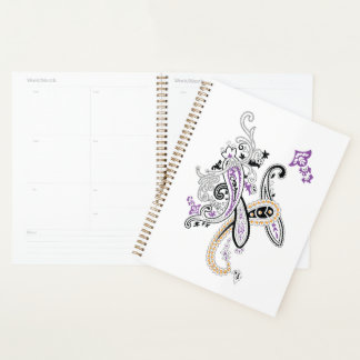 Black White Purple Orange Ornate Paisley Planner