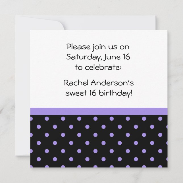 Black White Purple Polka Dots Photo Party Invite (Front)