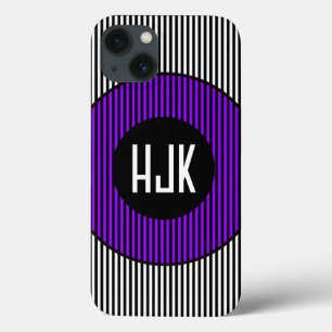 BLACK & WHITE PURPLE STRIP  & monogram phone case