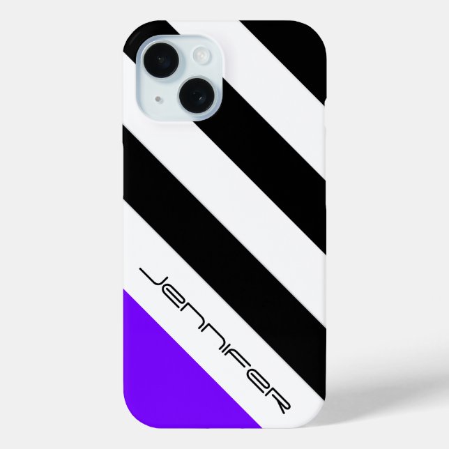 Black, White, Purple Stripe, Name, Minimalist Case-Mate iPhone Case (Back)