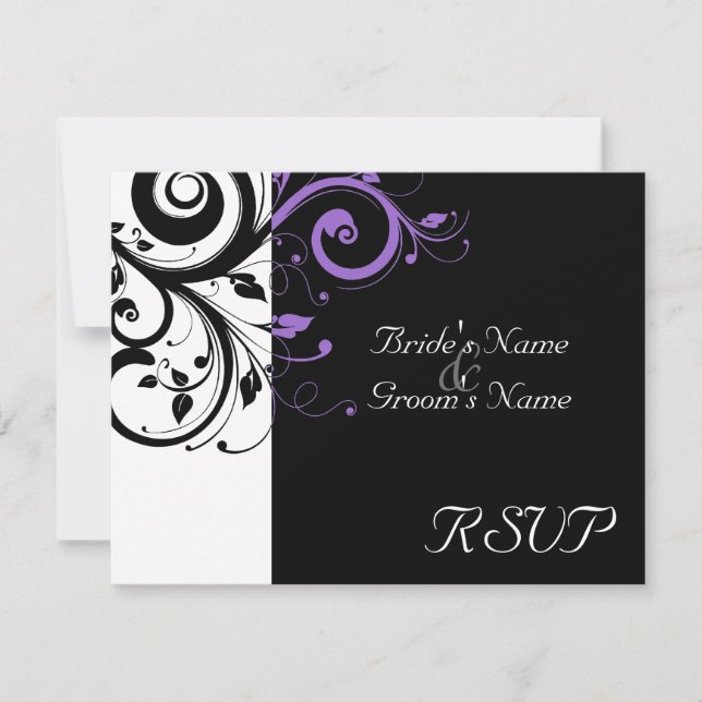 Black +White Purple Swirl Wedding Matching RSVP (Front)