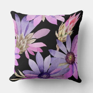 Black/White Purple Watercolor Reversible Pillow