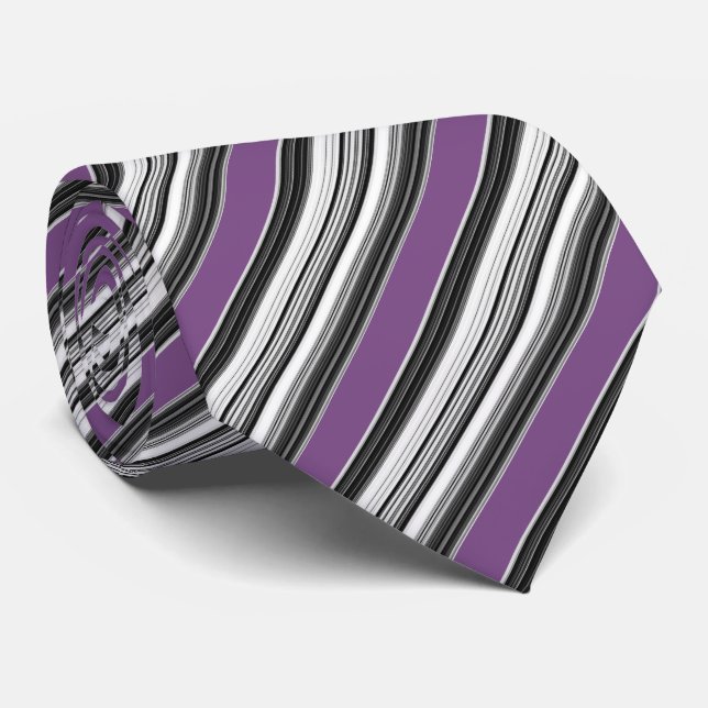 Black White Purplish Blue Striped Pattern Tie (Rolled)