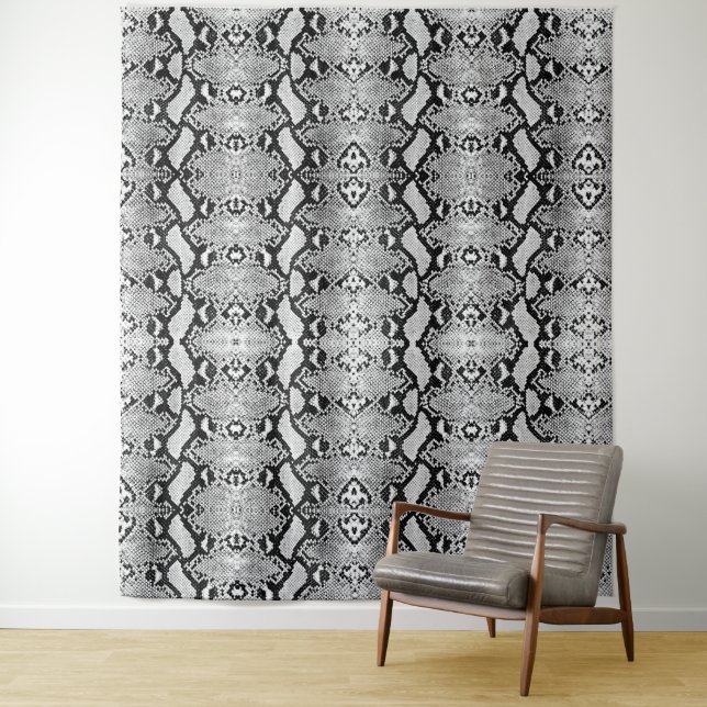 Black & White Python Snakeskin Backdrop Tapestry (In Situ)