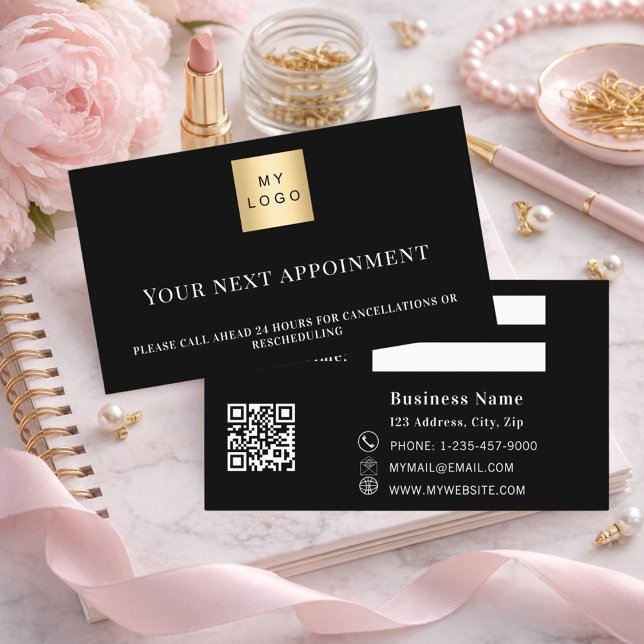 Black white QR business logo appointment card (Creator Uploaded)
