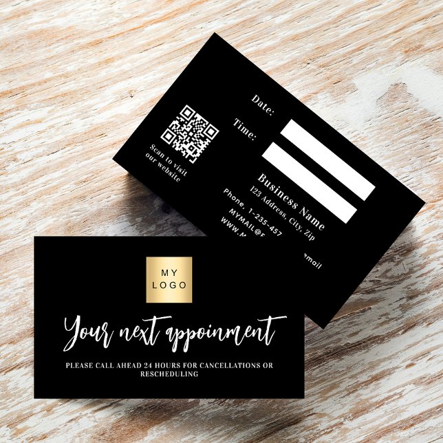 Black white QR business logo appointment card (Creator Uploaded)