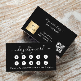 Black white qr code business logo loyalty card