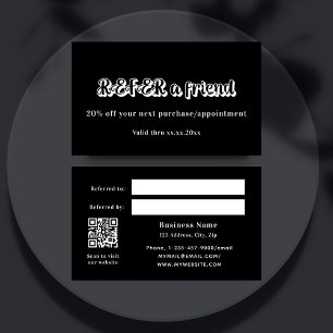 Black white qr code business referral card