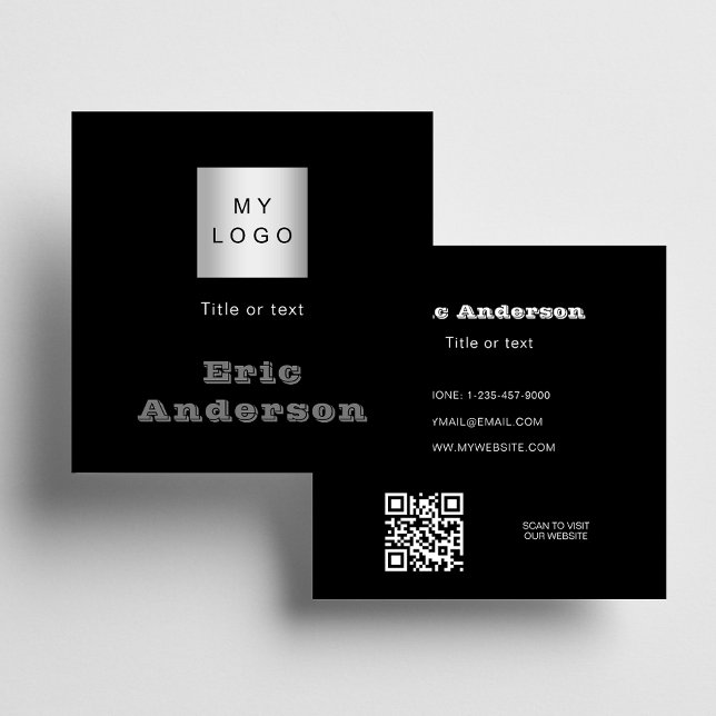 Black white QR code logo Square Business Card (Creator Uploaded)