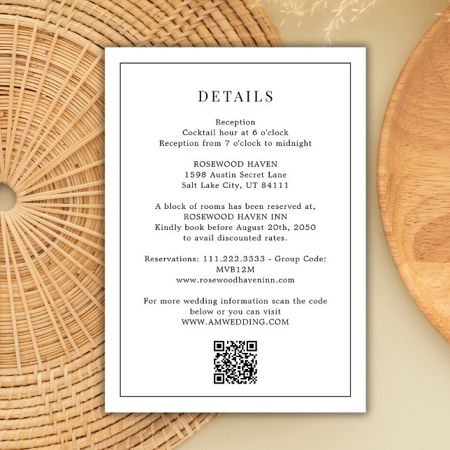 Black White Qr Code Minimal Wedding Details Enclosure Card (Creator Uploaded)