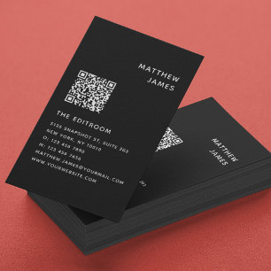 Black White QR Code Minimalist Professional Business Card