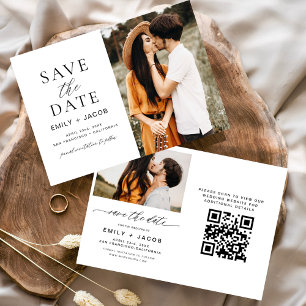 Black White QR Code Modern Save the Date Elegant 