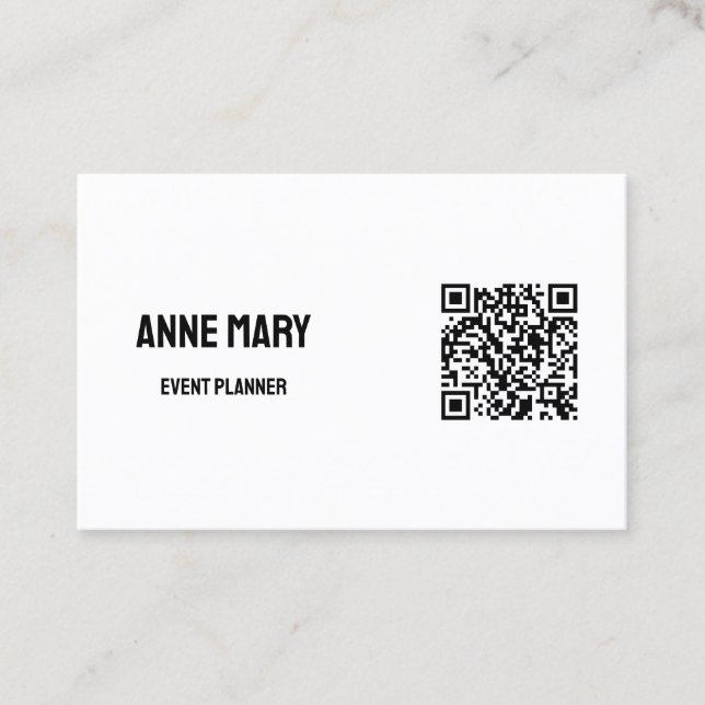 Black White QR Code Modern Wedding Event Planner Business Card (Front)