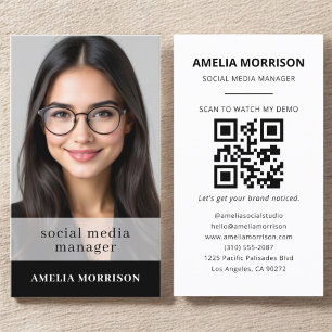 Black White QR Code Photo Minimalist Professional Business Card