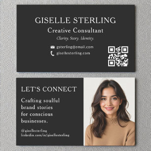 Black White QR Code Professional Photo Business Card