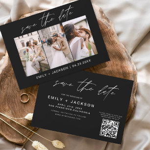 Black & White QR Code Save the Date Modern 3 Photo