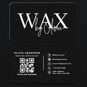 Black White QR Code Wax Specialist Esthetician Business Card