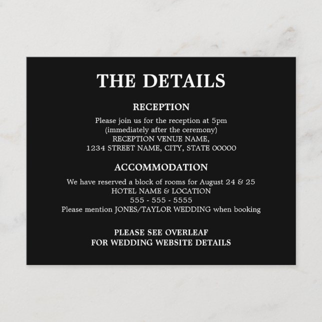 Black White QR Code Wedding Details Enclosure Card (Front)