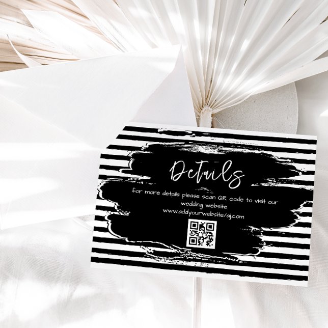 Black White QR Code Wedding Details Enclosure Card (Creator Uploaded)