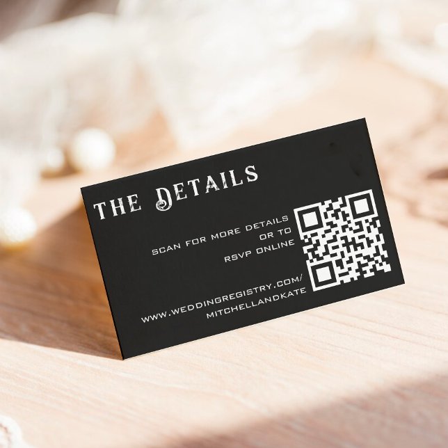 Black & White QR Code Wedding Details Enclosure Card (Black & White QR Code Wedding Details Enclosure Card)