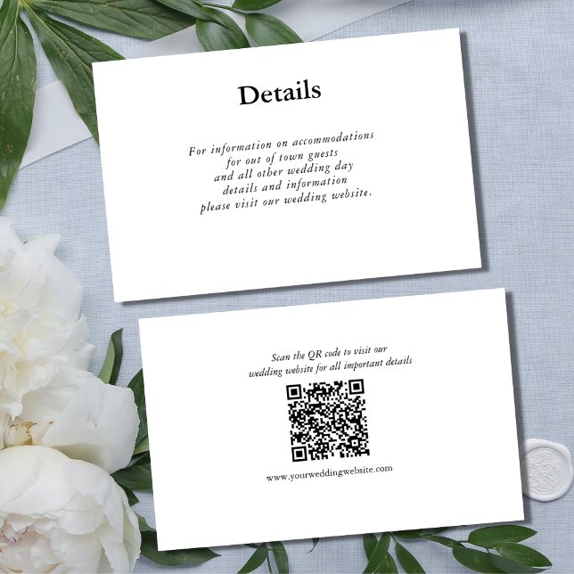 Black White QR code Wedding Details Enclosure Card (Black White Modern Minimalist Details Enclosure Card for Weddings)