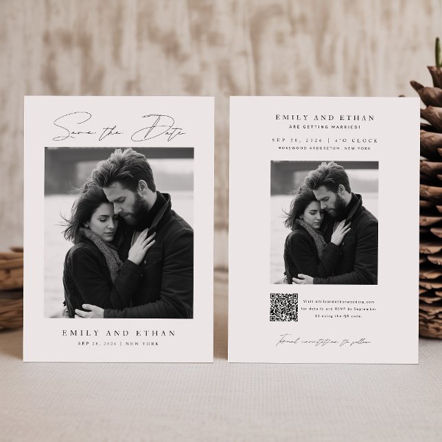 Black & White QR Code Wedding Photo Save The Date Invitation (Creator Uploaded)