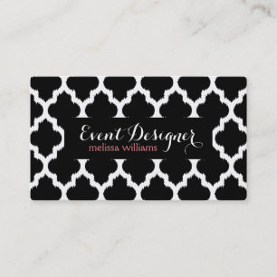 Black & White Quatrefoil Ikat Geometric Pattern Business Card