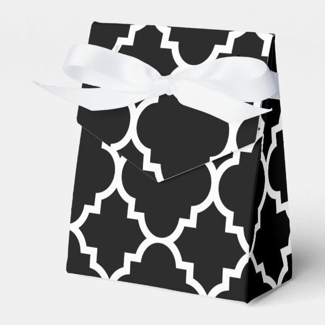 Black White Quatrefoil Moroccan Pattern Favour Box (Front Side)