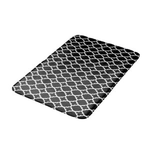 Black white quatrefoil pattern bath mat