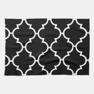 Black White Quatrefoil Pattern Tea Towel