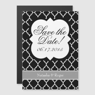 Black White Quatrefoil Save The Date Magnet