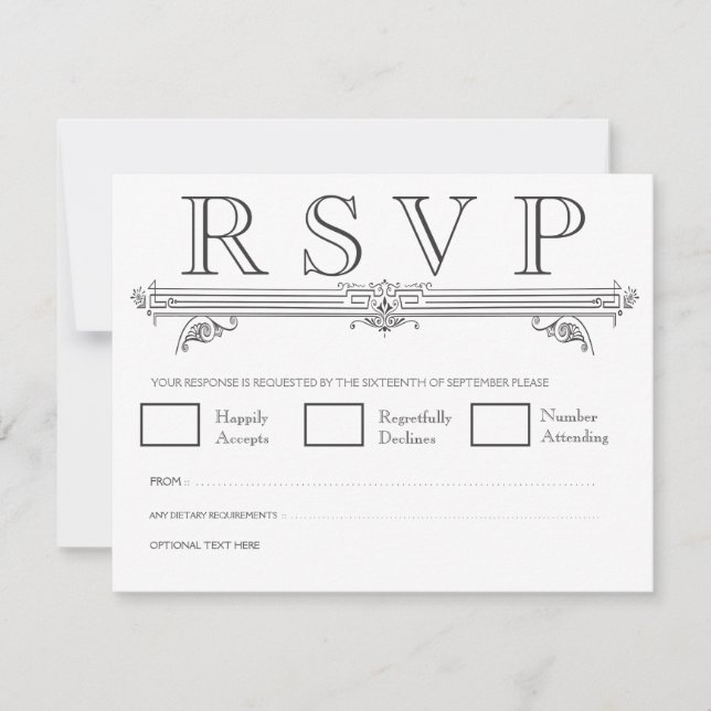 Black & White Quatrefoil Wedding RSVP Cards (Front)