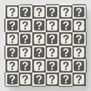 Black White Question Mark Riddle Block Monogram Stone Coaster